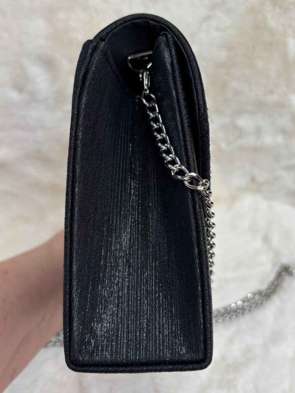 Dasein Women's Black Satin W/Rhinestones Evening Clutch Purse, Crossbody - Picture 6 of 16